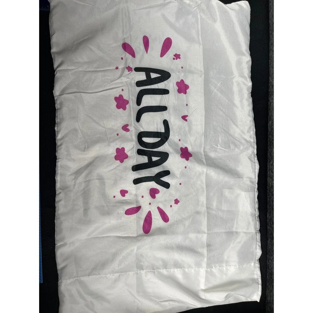 White Satin Pillowcase Set Pajamas All Day Pink Hearts Graphic‎ Standard 2pc